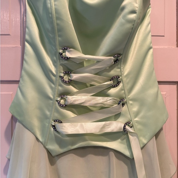 Jessica McClintock Light Green Lace-up Asymmetrical  Dress Renaissance Pixie - Picture 5 of 8